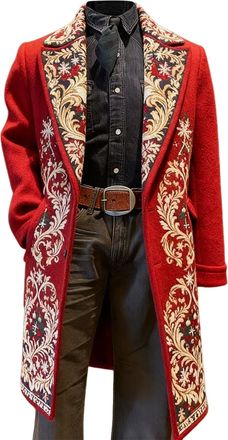 Generic Christmas Jacket For Men Corduroy Mid-Length Xmas Print Casual Trench Coat One Button Warm Durable Comfortable Festive Stylish Holiday Fit With Pocket