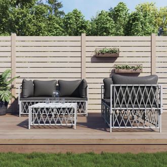 vidaXL Juego De Muebles De Jard&iacute;n 5 Piezas Y Cojines Acero Blanco Vidaxl