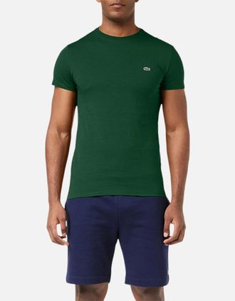 Lacoste Mens Lacoste TH6709 Mens T Shirts Short Sleeve Crew Neck Soft Pima Cotton Summer Tee - Green - Size: 38