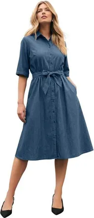 Jessica London Soft Denim Shirtdress in Medium Stonewash at Nordstrom, Size 16