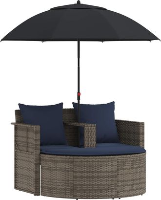 vidaXL Sof&aacute; De Jard&iacute;n 8 Uds. Rat&aacute;n Sint&eacute;tico Gris Y Azul Marino Vidaxl