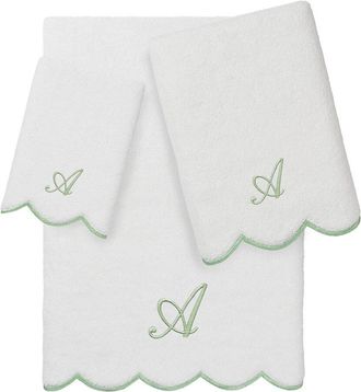 Linum Home Textiles 100% Turkish Cotton Adornia Scallop 3Pc Personalized Towel Set
