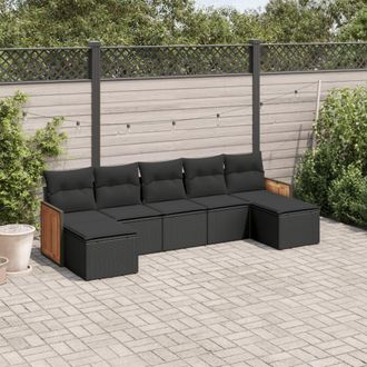 vidaXL Vidaxl - Set De Comedor De Jard&iacute;n 7 Pzas Y Cojines Rat&aacute;n Sint&eacute;tico Negro