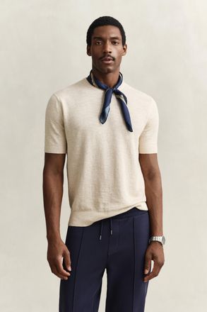 GANT Men Slub Cotton Blend Short Sleeve Sweater (XXXL) SEED MELANGE