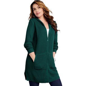 Roaman's Waffle Mega Length Zip Hoodie in Emerald Green at Nordstrom, Size 40