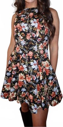 Olivaceous Dark Blooms Mini Dress In Black Multi
