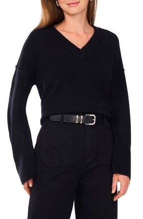 Vince Camuto High-Low V-Neck Sweater in Rich Black at Nordstrom Rack, Size Large