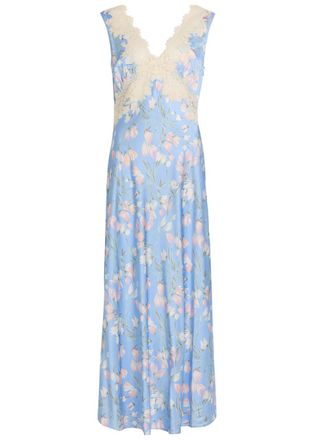 Rixo Rixo Lysandra Floral-print Satin Midi Dress - Light Blue - 16 (UK 16 / XL)