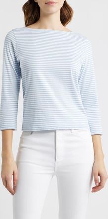 Frame Denim Stripe Boat Neck Top in Powder Blue Multi at Nordstrom, Size X-Small