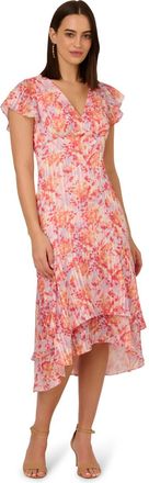 Adrianna Papell Womens Flounce Hem Satin Midi Dress - Blue - Size 16 UK