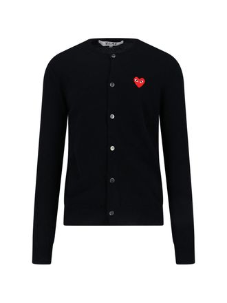 Comme Des Gar&ccedil;ons Black Heart Embroidered Round Neck Cardigan
