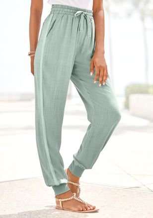 Vivance Schlupfhose VIVANCE, Damen, Gr. 34, N-Gr, gr&uuml;n (mint), Web, Obermaterial: 55% Leinen, 45% Viskose, unifarben, figurumspielend lang, Hosen Schlupfhose,