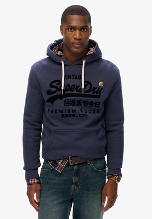 Superdry Kapuzensweatshirt SUPERDRY VL TONAL RELAXED HOOD, Herren, Gr. M, blau (lauren navy), angeraute Sweatware, Obermaterial: 80% Baumwolle, 20% Polyester, 