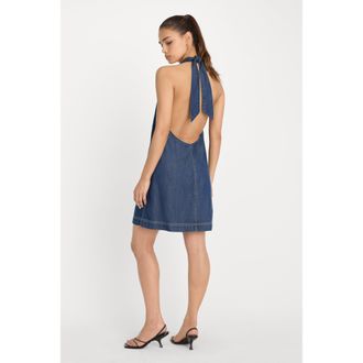 Good American Womens Denim Halter Shift Dress | Indigo, Size Medium | Good American by Khlo&Egrave; Kardashian