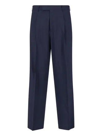 Pantaloni Torino Blue Mid-Rise Straight-Leg Virgin Wool Trousers