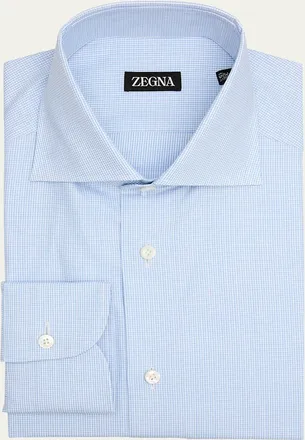 Ermenegildo Zegna Mens Cotton Micro-Check Spread Collar Dress Shirt