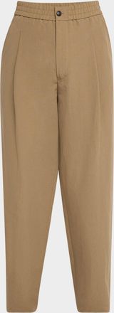 Giorgio Armani Mens Pleated Linen-Cotton Trousers