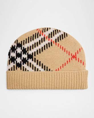 Burberry Check Cashmere-Blend Knit Beanie