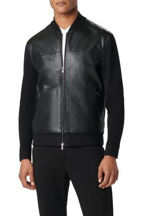 Bugatchi Leather Front Zip-Up Cotton & Cashmere Cardigan in Black at Nordstrom, Size X-Large