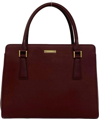Burberry Red Color Leather Handbag Tote Bag (Pre-Owned)