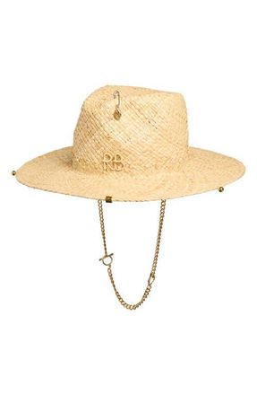 Ruslan Baginskiy Monogram Logo Woven Straw Fedora in Natural Straw at Nordstrom, Size Small