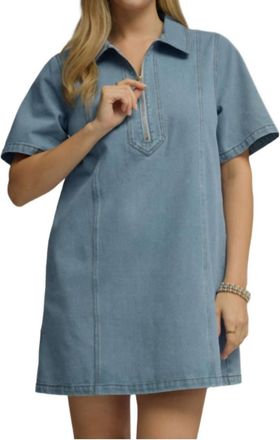 Entro Denim Collared Short Sleeve Mini Dress In Light Wash