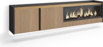 Skraut Home Skraut Home - Mueble Tv, Televisi&oacute;n, Muebles De Sal&oacute;n, Almacenaje, 212x35x50cm, Para Tv Hasta 80, Chimenea El&eacute;ctrica Xxl, Colgado, Suspendido, Led, Es