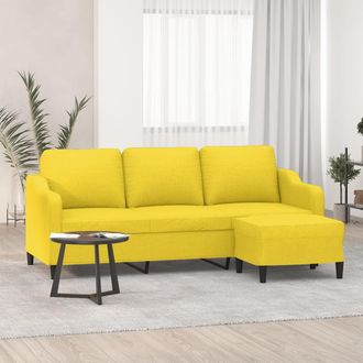 vidaXL Vidaxl - Sof&aacute; De 3 Plazas Con Taburete De Tela Amarillo Claro 180 Cm