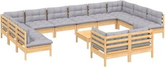vidaXL Set Divani da Giardino 13 pz con Cuscini Grigi Massello di Pino vidaXL