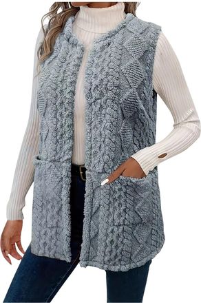 Generic Teddy Fleece Gilet Women, Womens Sleeveless Jumpers, Ladies Gilets and Bodywarmers Open Front Knit Cardigans Plain Waistcoat Sherpa Fluffy Vest Cozy G