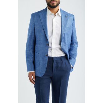 Jack Victor Morton Contemporary Fit Blue Slub Wool & Silk Blend Sport Coat at Nordstrom, Size 44 Regular