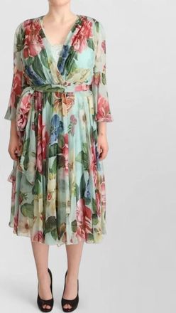 Dolce & Gabbana silk floral-print v-neck wrap midi dress