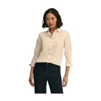 Brooks Brothers Supima Katoen Poplin Blouse met Gouden Logoknopen - Dames - Overhemden - Wit - M - Katoen - Overhemden