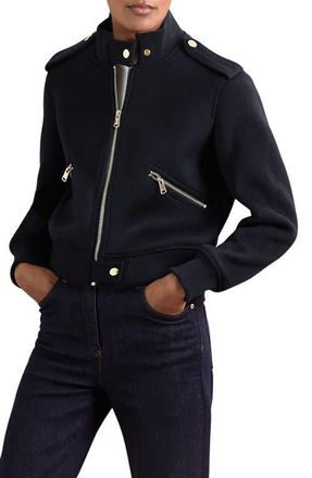 Reiss Cleo Wool Bomber Jacket in Navy at Nordstrom, Size 8 Us