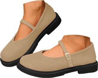 Generic Mary Jane for Women Platform Suede Round Toe Slip On Casual Shoes Classic Ankle Strap Non-Slip Dresses Work Flats Memory Foam Cushioned Metal Buckle D