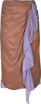 Weili Zheng Lilac Taupe Draped Ruffle Midi Skirt