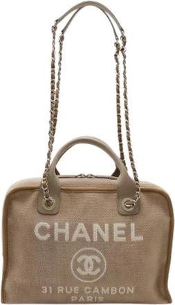 Chanel Pre-owned Deauville Canvas 2way Tas - Dames - Vintage Handtas - Beige - ONE Size - Leer - Vintage