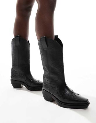 schuh Dora - Stivali al ginocchio stile cowboy in pelle nera-Nero