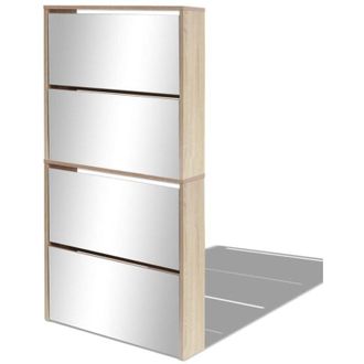 vidaXL Shoe Cabinet 4-Layer Mirror Oak 63x17x134 cm Vidaxl