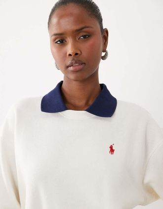 Polo Ralph Lauren felpa con colletto a contrasto bianca-Bianco