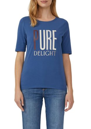 s.Oliver T-Shirt S.OLIVER, Damen, Gr. 34, blau, Single Jersey, Obermaterial: 95% Baumwolle, 5% Elasthan, bedruckt, slim fit taillenbedeckt, Rundhals, gerader A