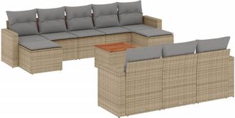 vidaXL Set De Sof&aacute;s De Jard&iacute;n 11pzas Con Cojines Rat&aacute;n Sint&eacute;tico Beige Vidaxl