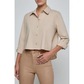 L'agence Cosette Crop High-Low Shirt in Macadamia/Lt Brown Stripe at Nordstrom, Size Medium