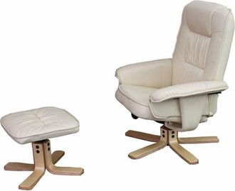 Hhg Nunca Usado] Sill&oacute;n Relax M56, Sill&oacute;n Tv Sill&oacute;n Tv Con Taburete Otomana, Polipiel Madera De Eucalipto Certificado Mvg, Crema