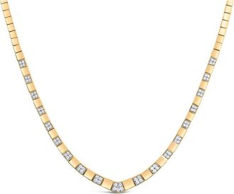 House of Brilliance 14K Yellow Gold 4/5 Cttw Diamond Cluster & Bar Set Link 3.5 MM Chain Necklace at Nordstrom