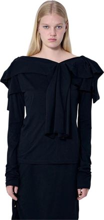 Yohji Yamamoto Supima Single Jersey Top met Grote Kraag - Dames - Longsleeves - Zwart - M - Katoen - Tops