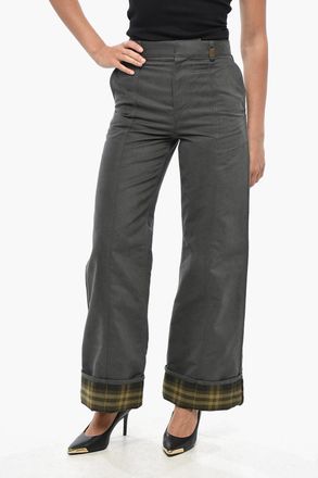 Burberry Pantaloni 4 Tasche in Cotone con Risvolti Tartan Burberry