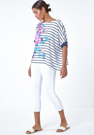 Roman Floral Stripe Print Woven Top