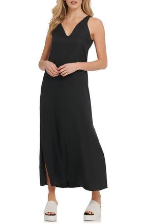 DKNY V-Neck Linen Maxi Dress in Black at Nordstrom, Size X-Small