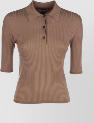 Prada knitwear polo collar half sleeves ribbed texture